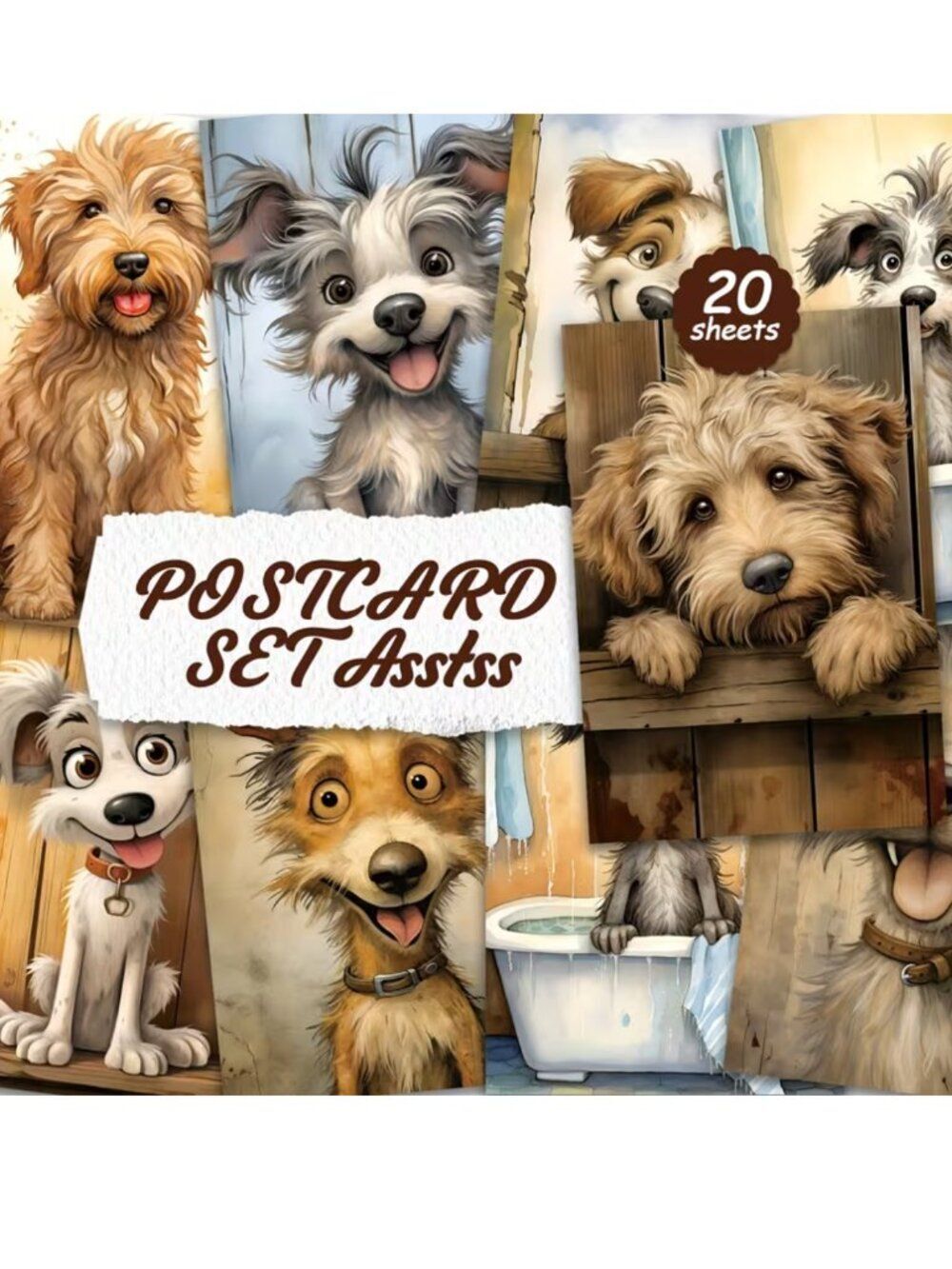 NWT Cartoon Dog Postcard Assortment Set 20 Pack Cute Puppy Stationery Crafts